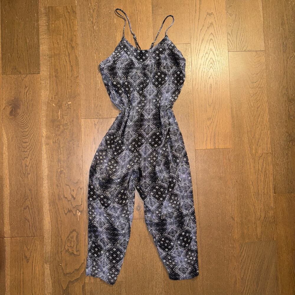 Free People Navy Handkerchief Print Boho One-Piece Jumpsuit Size Small
